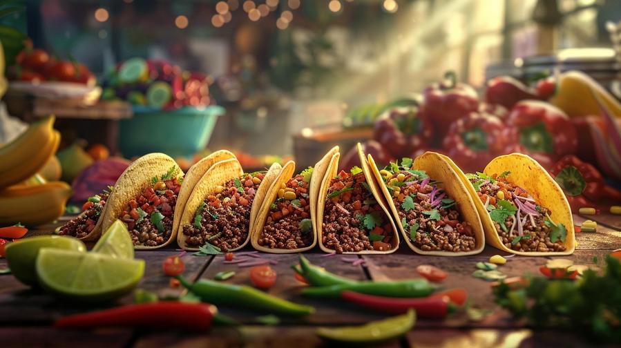 A variety of delicious sunrise tacos displayed on a colorful menu.