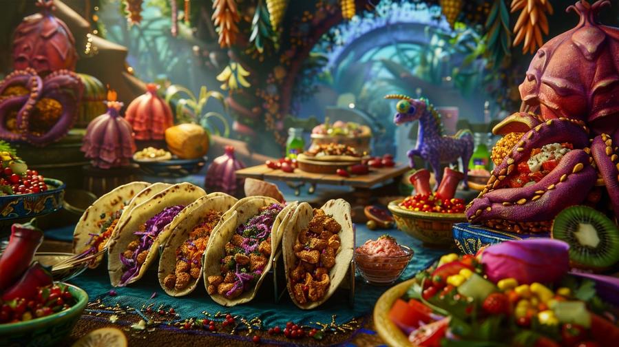 "Image showing fantasy tacos with a New Orleans twist, a fusion of flavors."