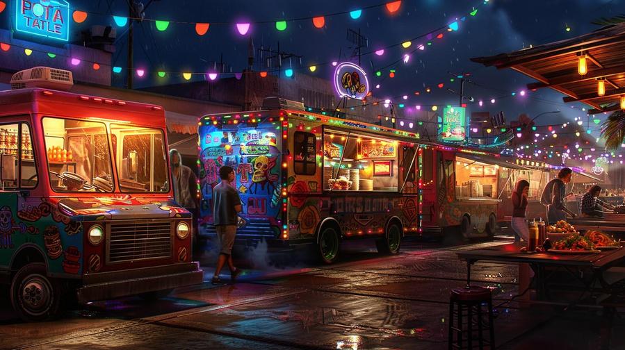 Alt text: A vibrant Mexican food truck serving delicious street food with colorful decor.
