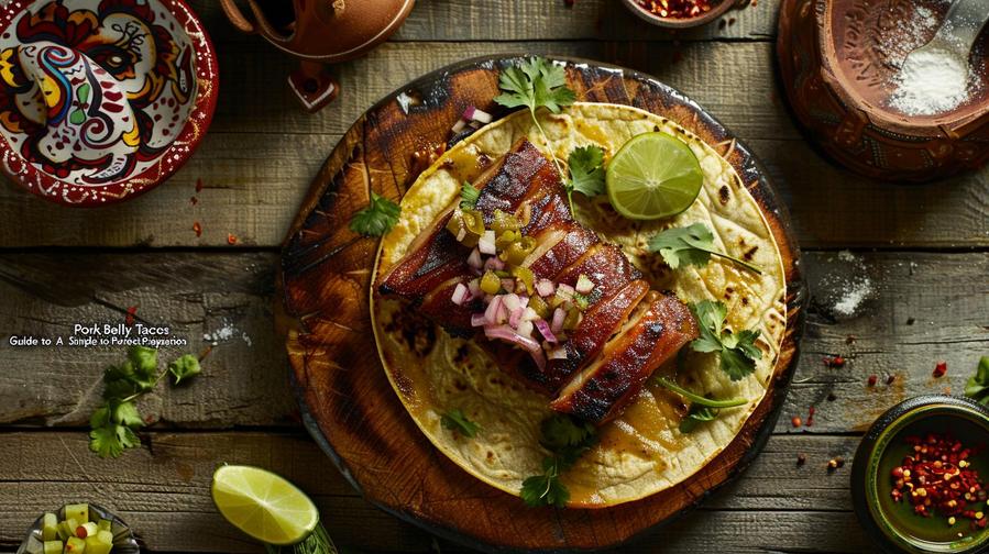 Image of deliciously grilled pork belly tacos, ready to be devoured.