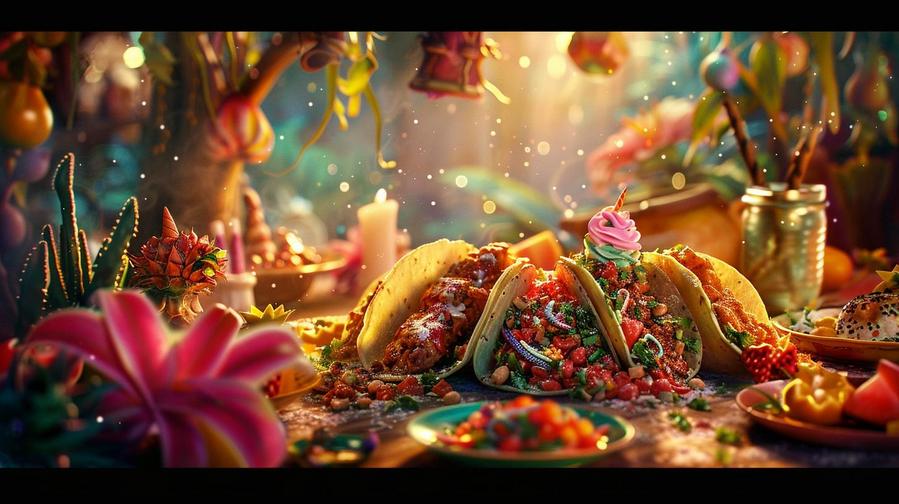 "Variety of fantasy tacos presented on a colorful platter, inspiring homemade creations."