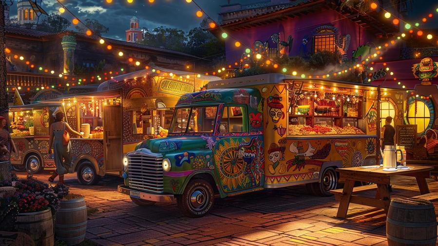 "Colorful Mexican food truck menu featuring unique dishes and flavors."