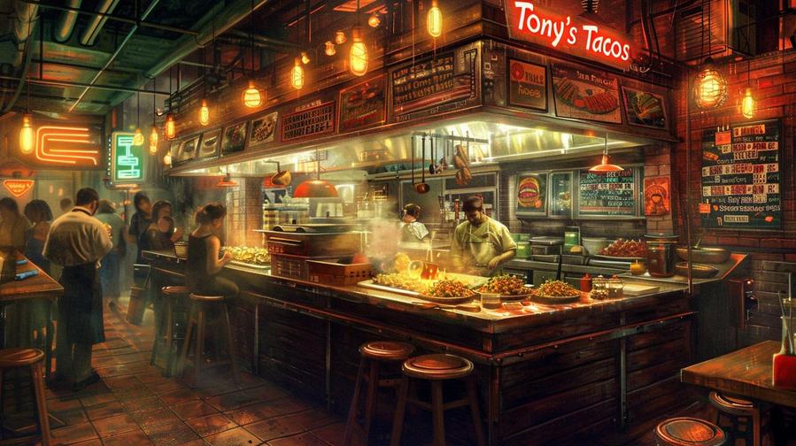 Alt text: Delicious "Tony's Tacos" spread, showcasing vibrant flavors and mouthwatering ingredients.