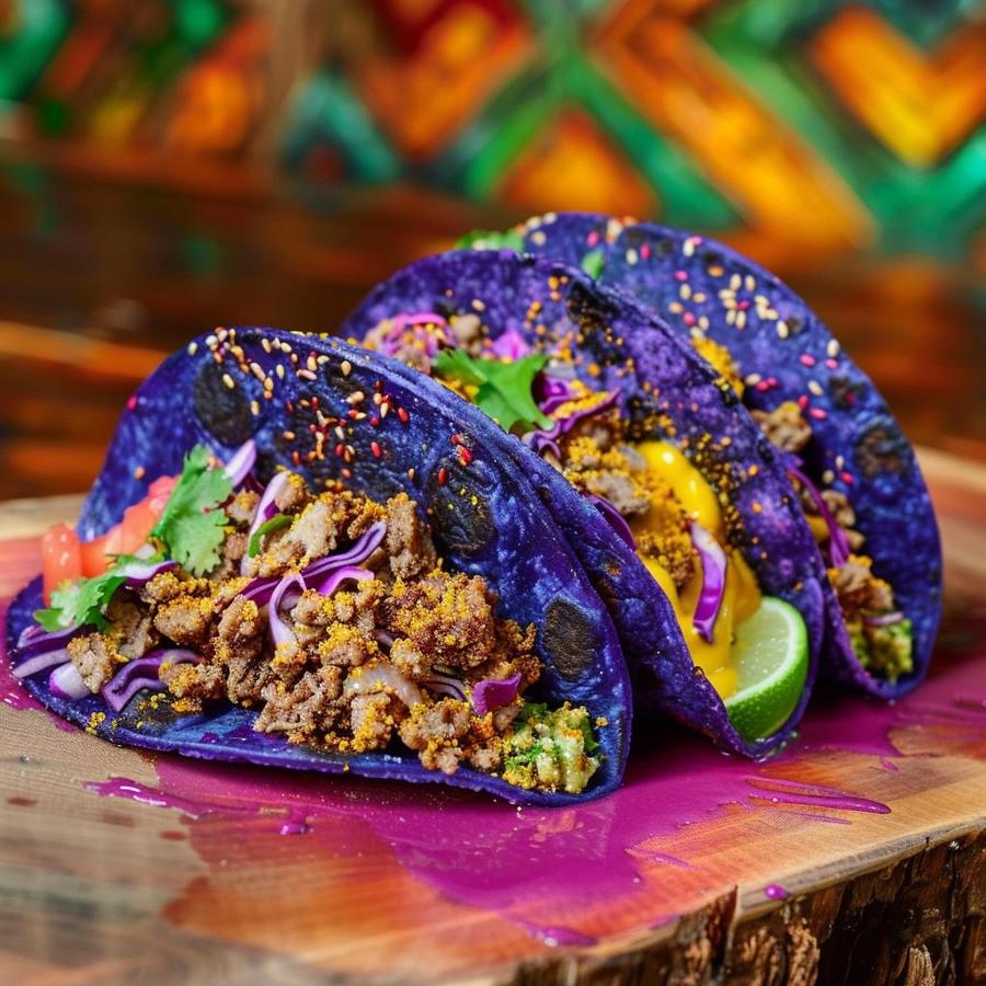 Alt text: "A colorful collage of trippy tacos representing reviews and customer experiences."