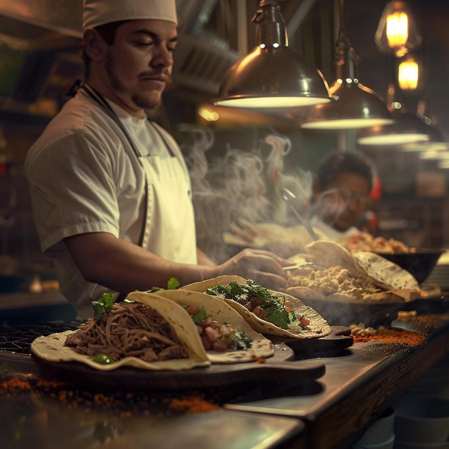 Image alt text: Delicious tacos el viejon being served at a popular street food vendor.